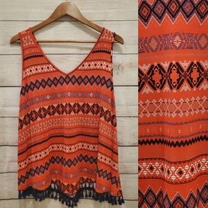 Tribal Jeans Red-Orange Western Tank Top, Size XL